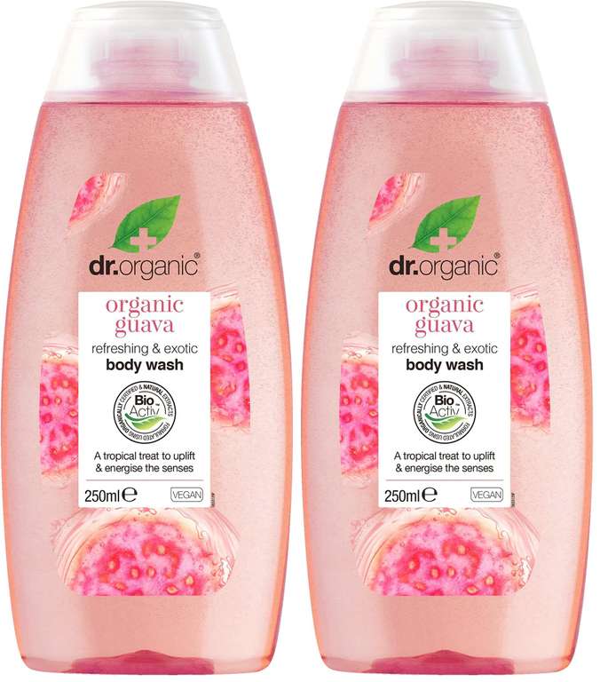 Dr Organic Guava Shower Gel, Vegan, Cruelty-Free, Paraben & SLS-Free, Organic, 250ml x 2