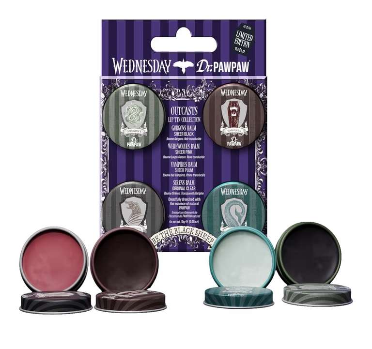 Dr.PAWPAW x Wednesday Outcasts Lip Tin Collection 4 x 10g, Nourishing Tinted Lip Balm Set @ DrPawPaw LTD / FBA