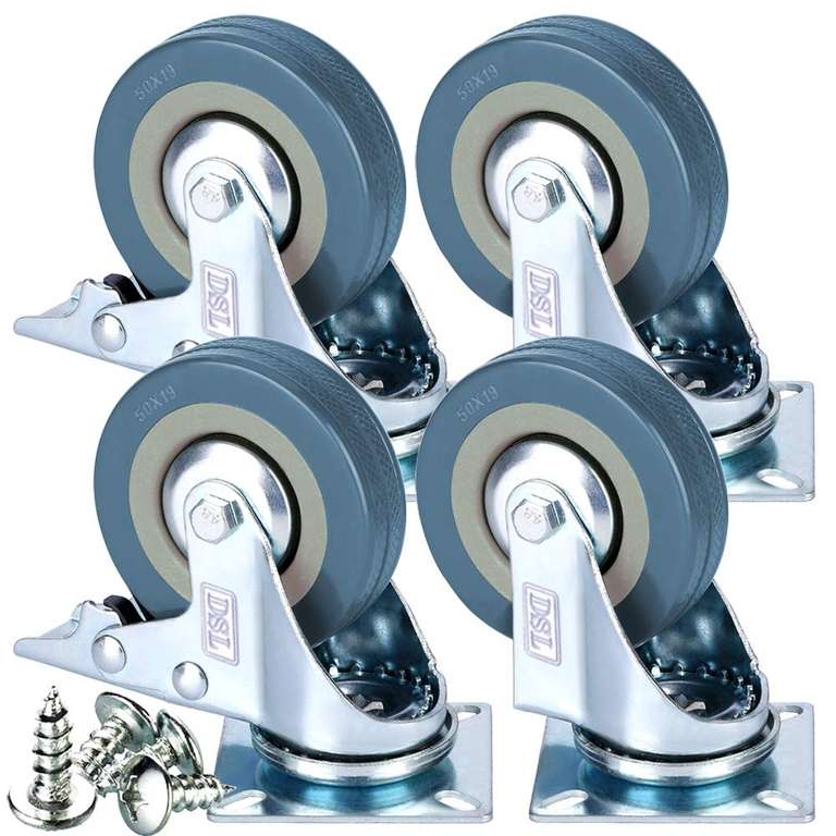 DSL Heavy Duty Braked 50mm Swivel Castor Wheels Trolley – Caster Wheels Set of 4 – Sold by DSL Daily Supply Ltd / FBA