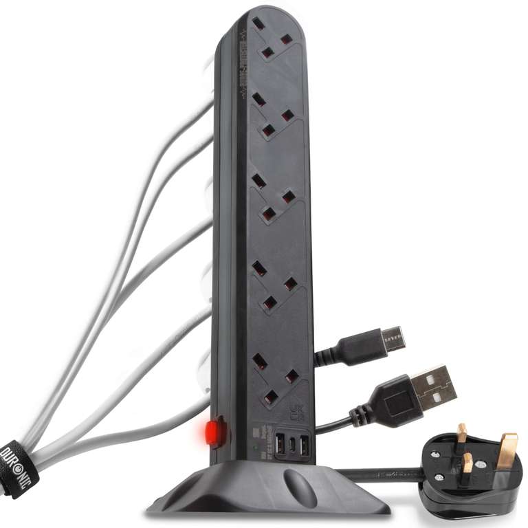 Duronic Surge Protected Extension Lead with USB ST10B Tower Extension Leads 10 Way Multi Plug - Sold & Shipped by DURONIC