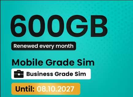 EE 600GB Data SIM Uncapped 5G Speeds Preloaded monthly expiry October 2027 Plug & Play Data Effective £11.00pm (Business Selected Accounts)