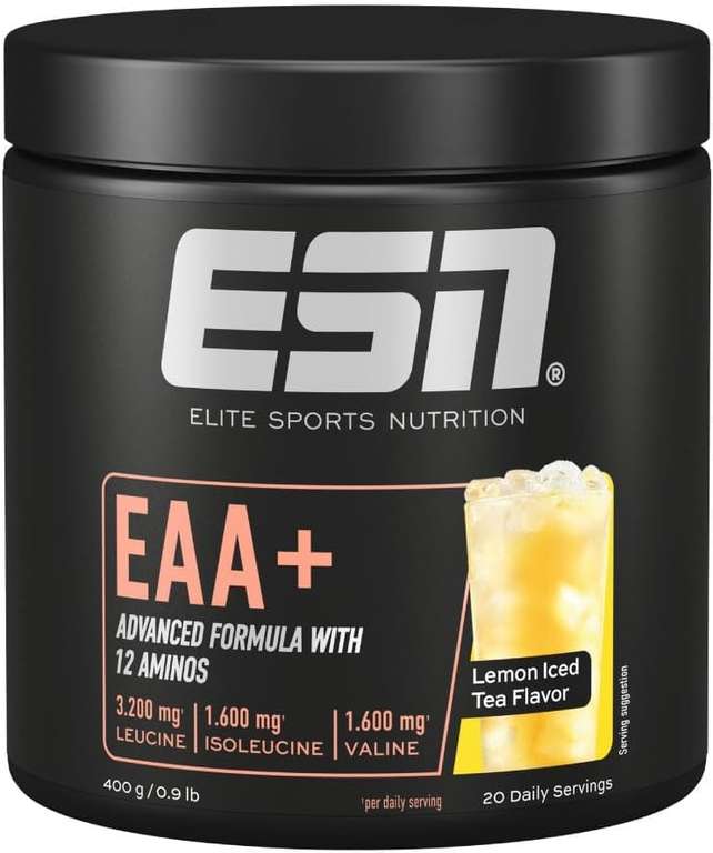 ESN EAA+ Lemon Iced Tea Flavour Protein Powder, 400 g, All 9 EAAs & Vitamin B6, 3.2 g leucine per Serving, Vegan