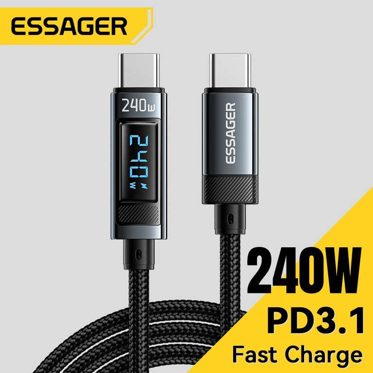 Essager 240W USB Type C To USB C Cable 100W PD 3.1 Fast Charging Charger Wire (New/Returning customers 99p to £2.78) Sold by Essager Choice