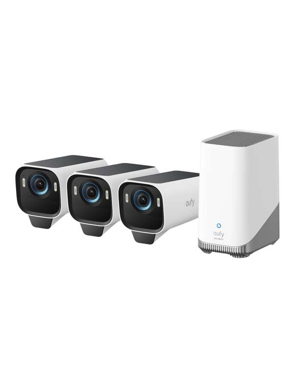 eufy Security Camera eufyCam S3 Pro 3-Cam Kit, 4K Solar Camera Outdoor Wireless,Colour Night Vision,Forever Power 2.0, Face Recognition AI