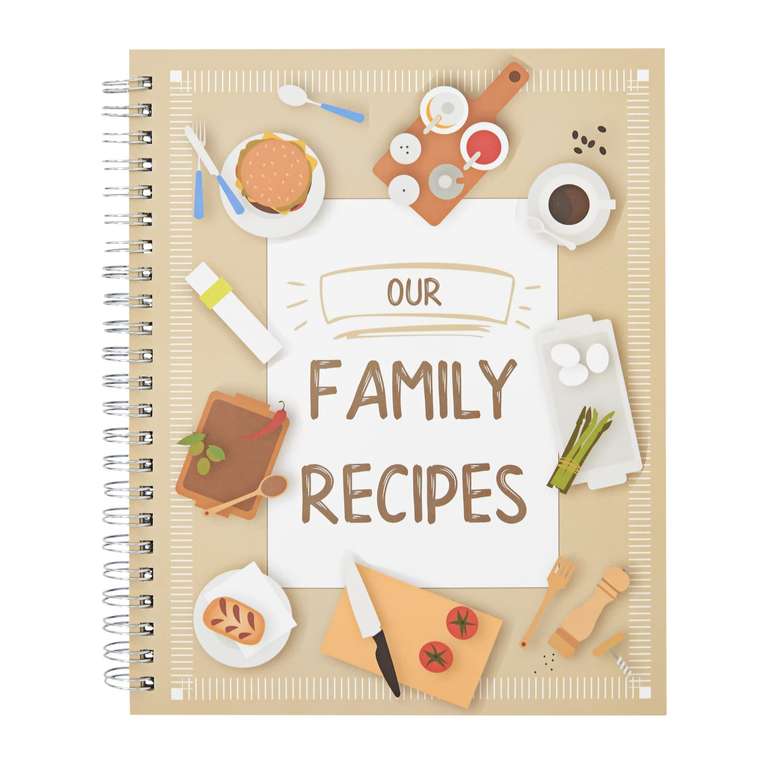 Family Recipe Book To Write In, Spiral Bound DIY Make Your Own Cookbook with 90 Pages (Blank,16.5 x 21 cm) - Sold by Juvo + FBA