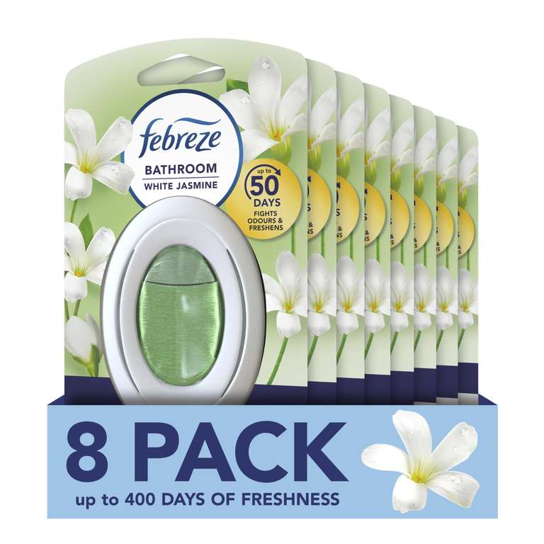 Febreze Bathroom Air Freshener, Odour Fighter, White Jasmine, 8 Items