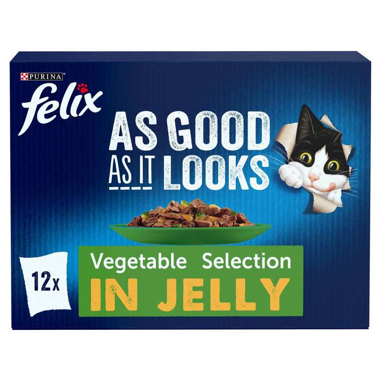 FELIX As Good As it Looks Vegetable in Jelly Wet Cat Food - 4 x 12 x 85g - £9.90 Max S&S