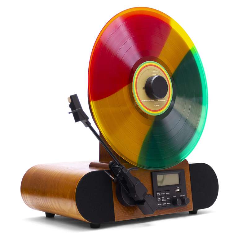 Fuse Vert AT Vertical Record Player with Audio-Technica Cartridge - Mid-Century Modern Vinyl Player with Built-in Speakers & Bluetooth