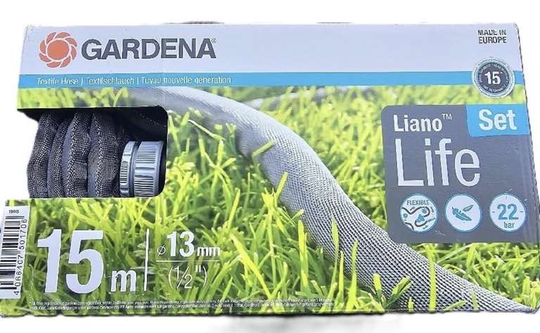 Gardena Liano Life Textile Hose 1/2 Inch, 15m