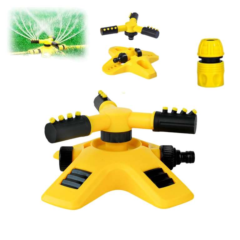 Garden Sprinklers for Lawns, 360° Adjustable Automatic Rotating Water Sprinkler Automatic Water Sprinkler 3 Arms - with voucher