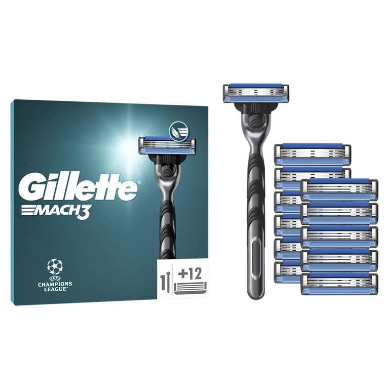 Gillette UEFA Champions League Special Edition Mach3 Razor for Men, 1 Handle + 12 Blade Refills