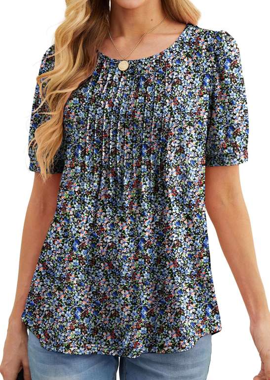 Casual Dressy Soft Short Sleeve Tunic Loose Blouse (03 Black + Anemone) - Size M, L, XL - Sold by GRECERELLE FBA