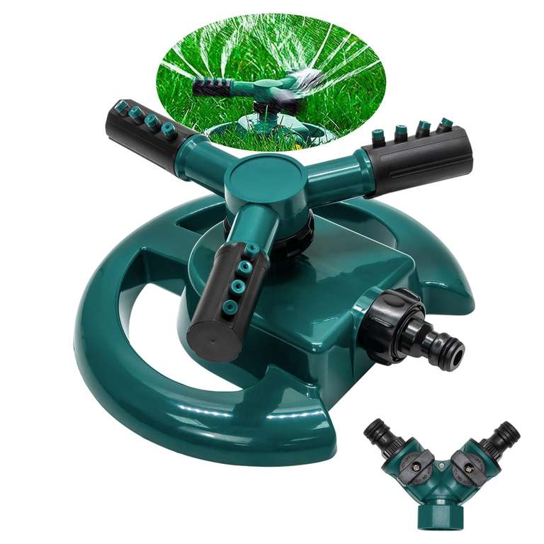 Green Haven Sprinkler 360° Rotation Attachment for Garden Hose, Premium Automatic Lawn Water Sprinkler with 3 Arms, Large Coverage