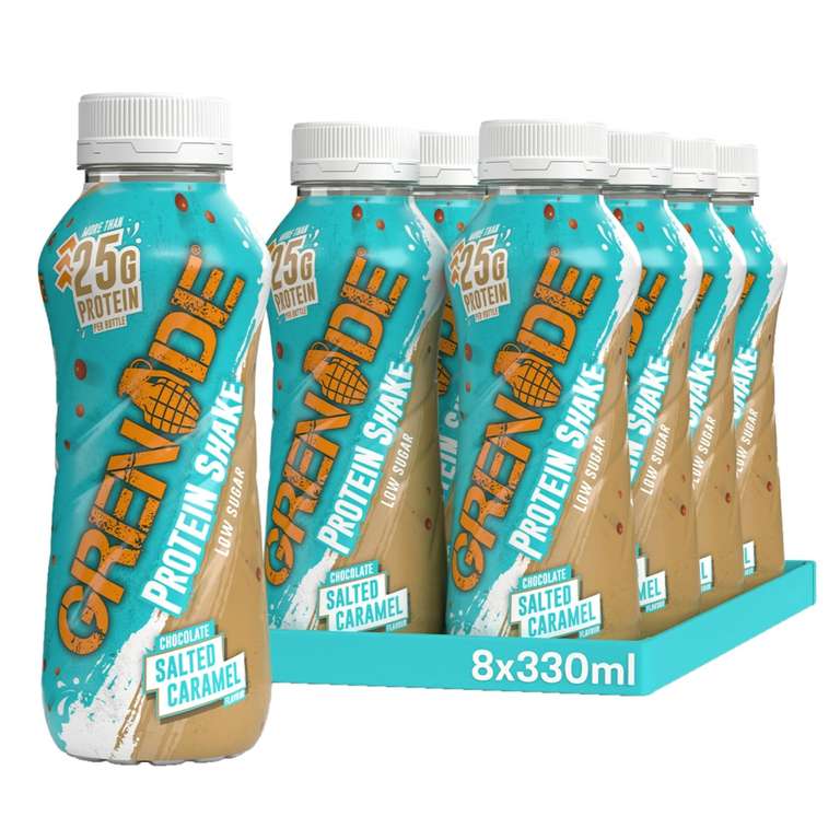Grenade Chocolate Salted Caramel High Protein Shake, 8 x 330 ml - Ready to Drink Milk Protein Shakes with Over 24g Protein
