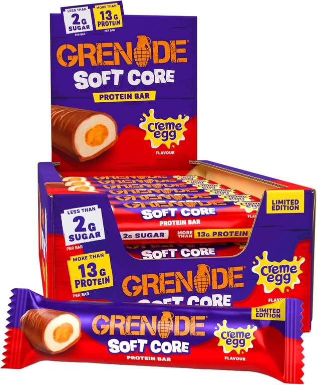 X3 Grenade Limited Edition Creme Egg Flavour Soft Core Protein Bar - High Protein, Low Sugar, 18 x 45 g (54 Total) - £32.78 S&S