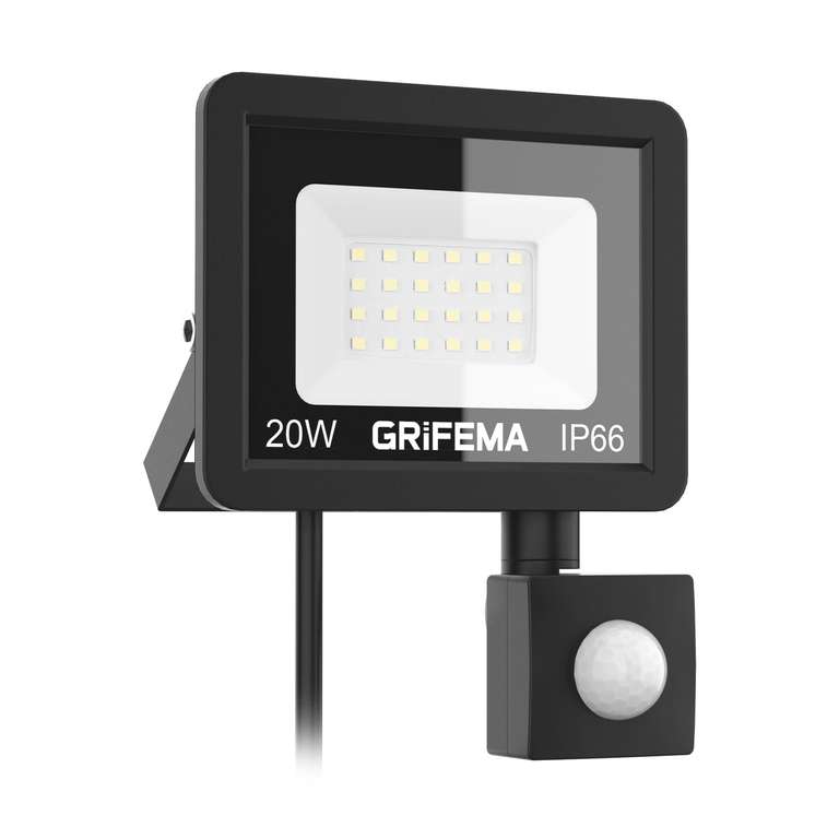 GRIFEMA 20W LED Security Lights Outdoor with Motion Sensor, 2200LM, 6500K Cool White, IP66 Waterproof