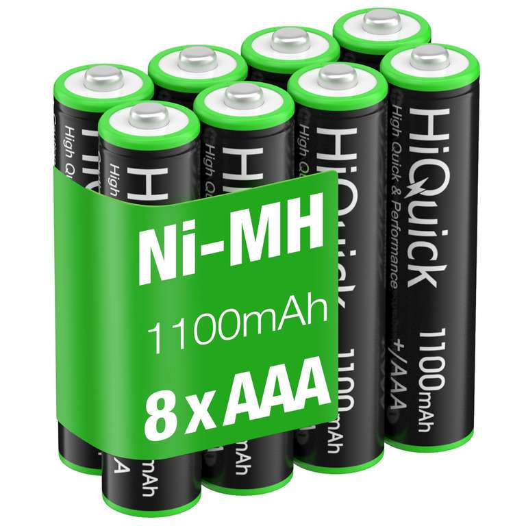 HiQuick 8 x AAA Rechargeable Batteries, Rechargeable 1100mAh Battery, Ni-MH Recycle High Capacity Performance, Pack of 8 - S&S is £6.47