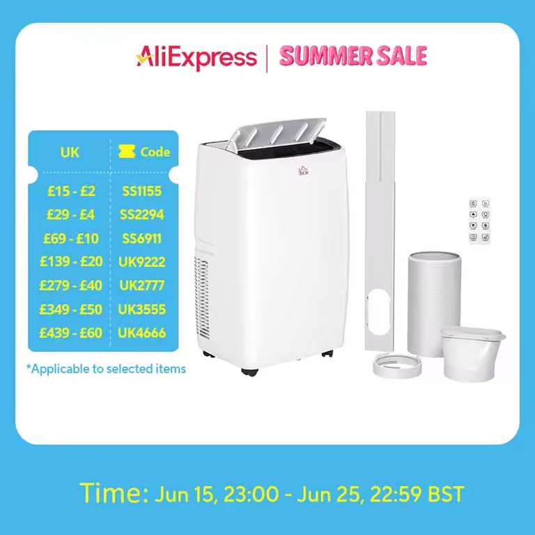 HOMCOM 823-059V70WT 4-in-1 Portable Air Conditioner 14000 BTU with Dehumidifier & Remote Control w/code@Aosom MHSTAR UK Store(UK Despatch)