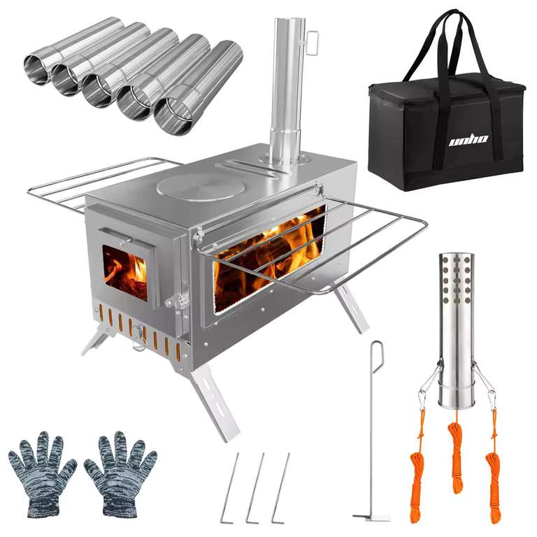 Portable Wood Stove with 6 Stainless Chimney Pipes at LUVODI Store (UK Despatch)