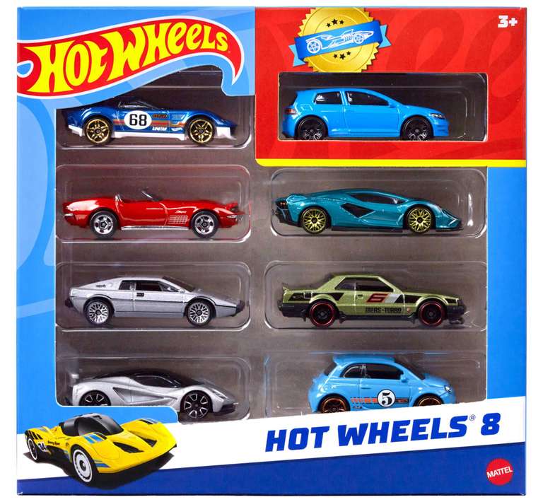 Hot Wheels, Set of 8 Basic Toy Cars & Trucks in 1:64 Scale, Includes 1 Exclusive Car