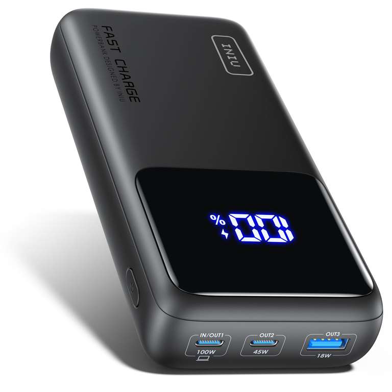 INIU Laptop Power Bank, Compact 25000mAh 100W Fast Charging Battery Pack 3-Output Fast Charging