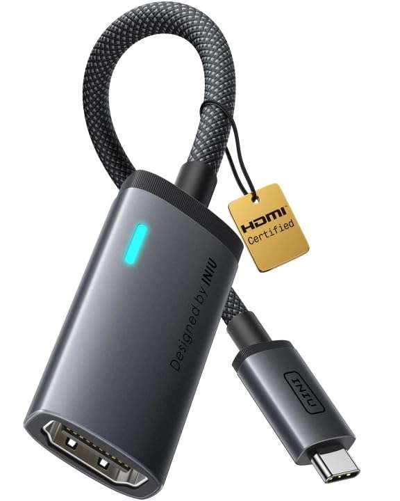 INIU USB-C to HDMI Adapter, Original HDMI Certified with Smart Diagnostic LED, 4K@60Hz Type C Compatible with Thunderbolt Ports