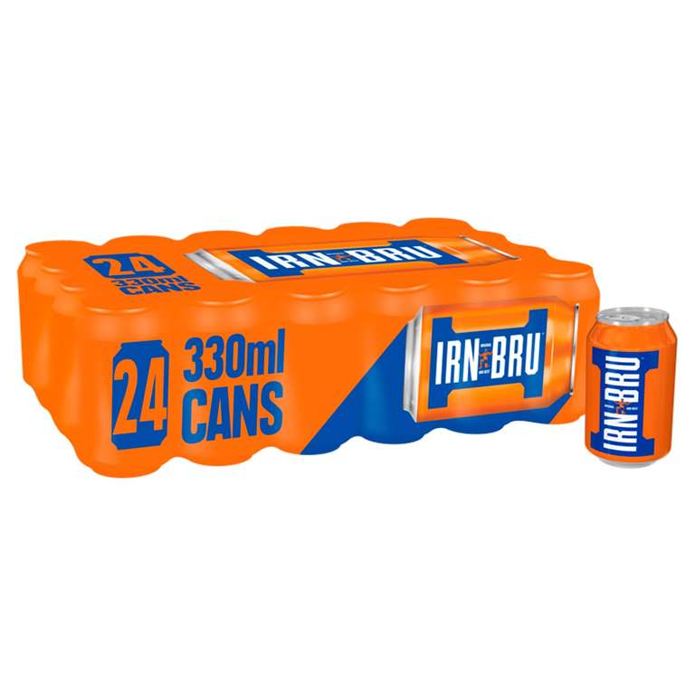 IRN-BRU Regular, 24 Pack Iconic Flavoured Fizzy Drinks Multipack Cans - 24 x 330ml Cans (S&S £6.75)