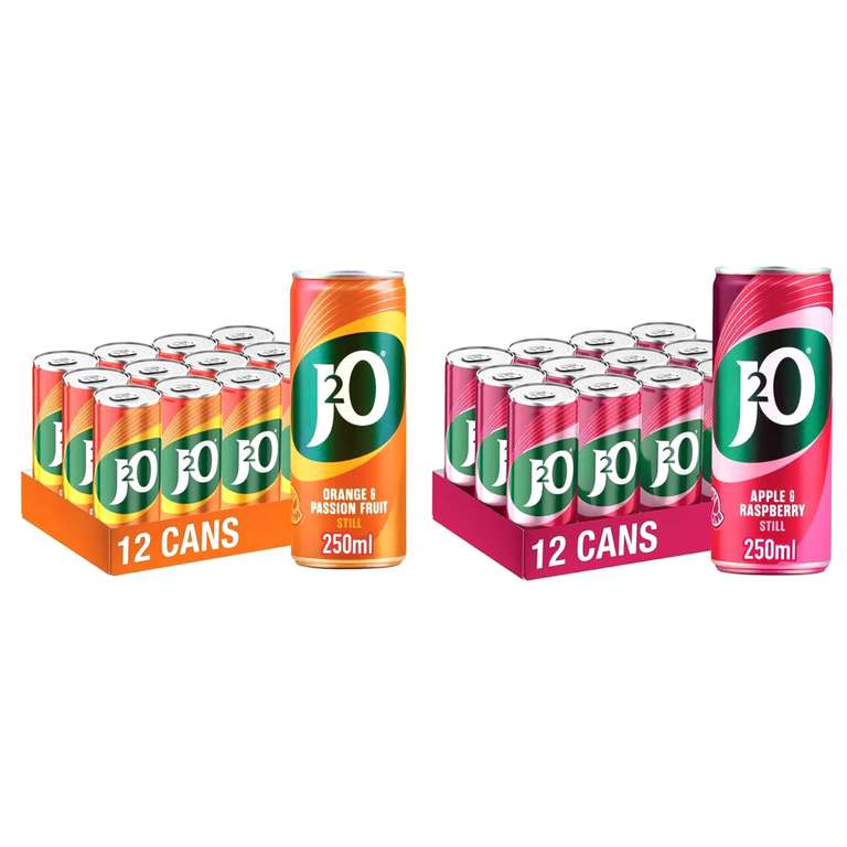 J2O Fruit Juice Cans, 12 x 250ml - Orange and Passion Fruit or Raspberry (£5.41/£5.12/£4.84 S&S)