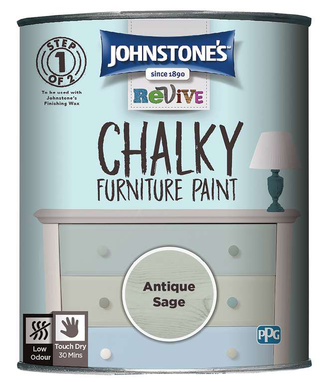Johnstone's 386497 Revive Chalky Furniture Paint, Antique Sage 750ml