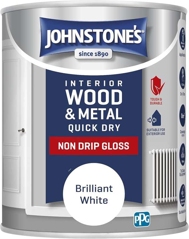 Johnstone’s - Quick Dry & Non Drip Gloss Paint for Wood & Metal - Brilliant White - 750ml