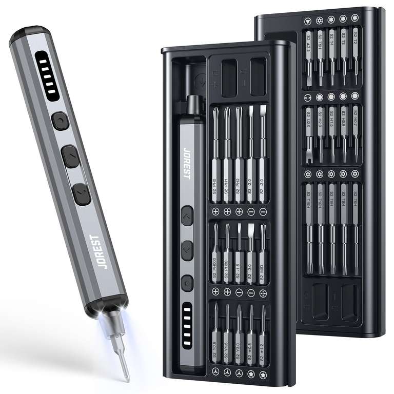 JOREST Mini Electric Cordless Precision Screwdriver Set with 38-in-1 Magnetic Bits, 5 Torque Settings - Sold by Ordbiz-EU FBA
