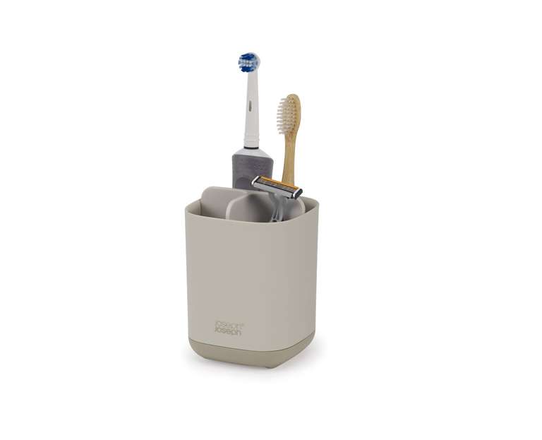Joseph Joseph Easy-Store Toothbrush Holder Caddy, Compact, Matt Finish, Ecru