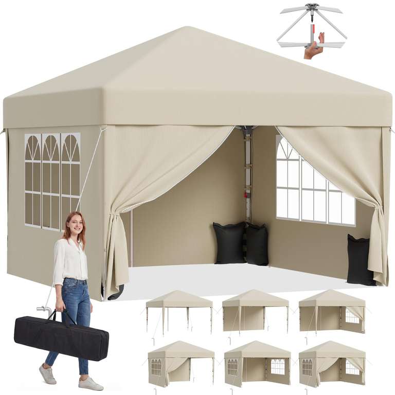 JUMMICO Pop Up Gazebo with Sides, Heavy Duty Large Waterproof Marquee, 4 Removable Walls, UV50+ Sun Shelter, Adjustable Height