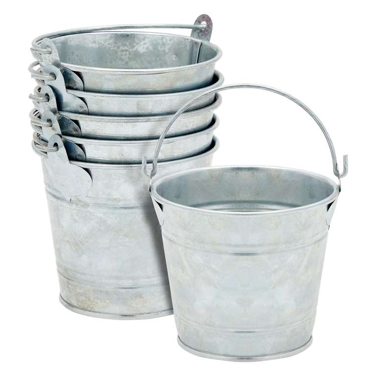 Juvale Mini Metal Buckets With Handles - 6-Pack Party Tin Pail Containers