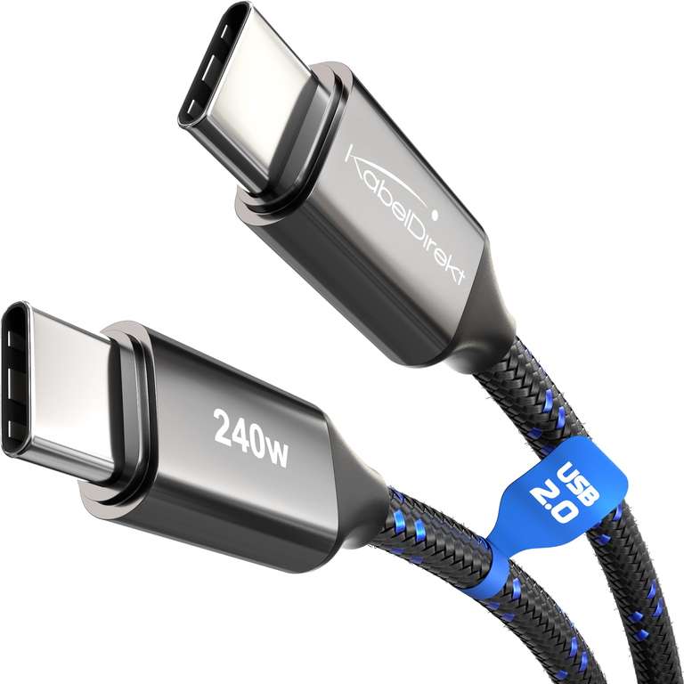 KabelDirekt – USB C Cable for fast charging, break-proof metal plug + stable nylon braiding