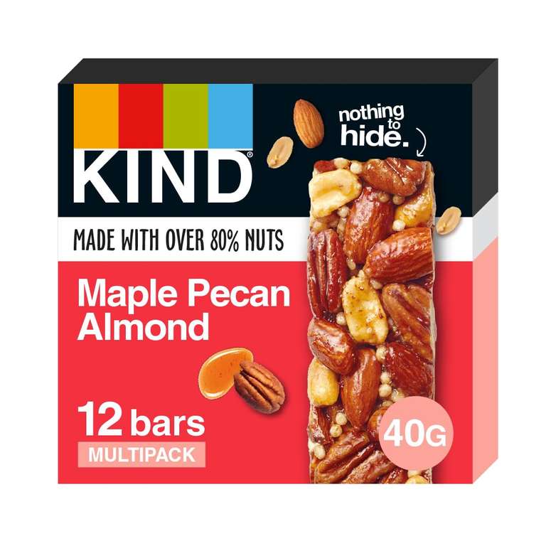 KIND Bars, Gluten Free Snack Bars, Maple Pecan Almond, High Fibre, Healthy Snack, No Artificial Colours, Flavours or Preservatives 12 x 40g