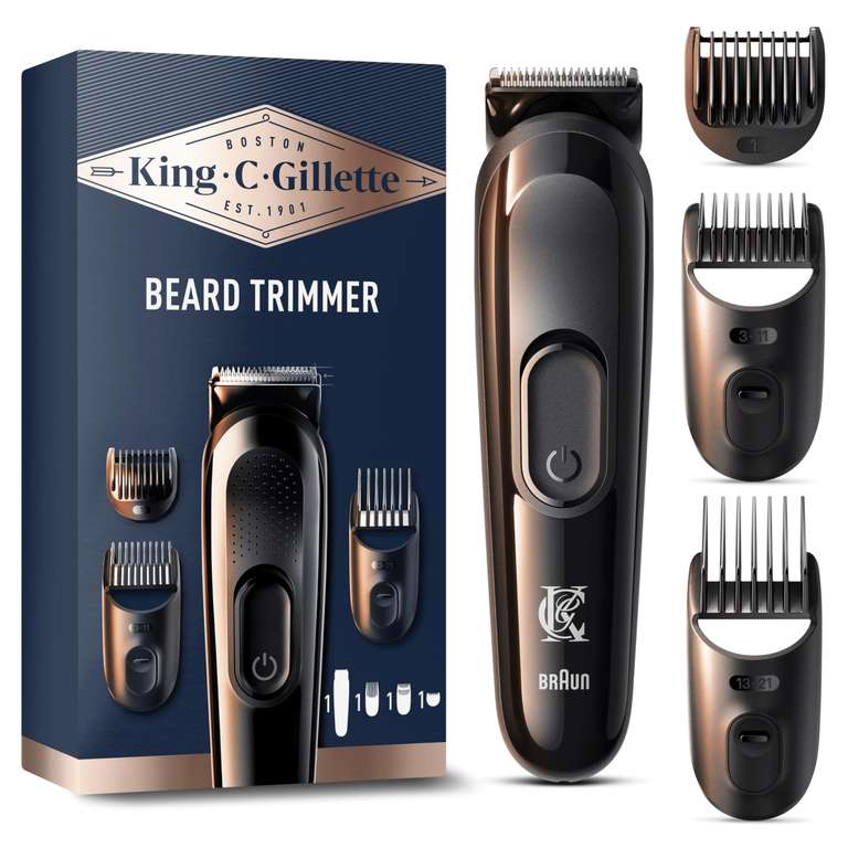 King C. Gillette Cordless Beard Trimmer, Electric Razor with Lifetime Sharp Blades, Includes 3 Interchangeable Hair Clipper Combs