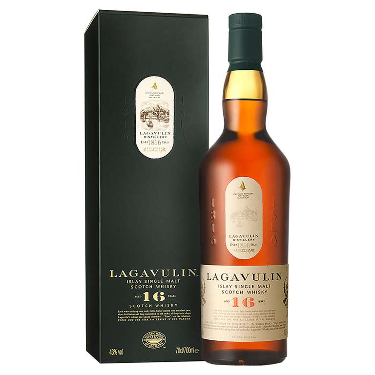 Lagavulin 16 Year Old Islay Single Malt Scotch Whisky 43% vol 70cl Smoky & Intense Peat-Rich Sweet & Salty Single Malt Aged in Oak Casks