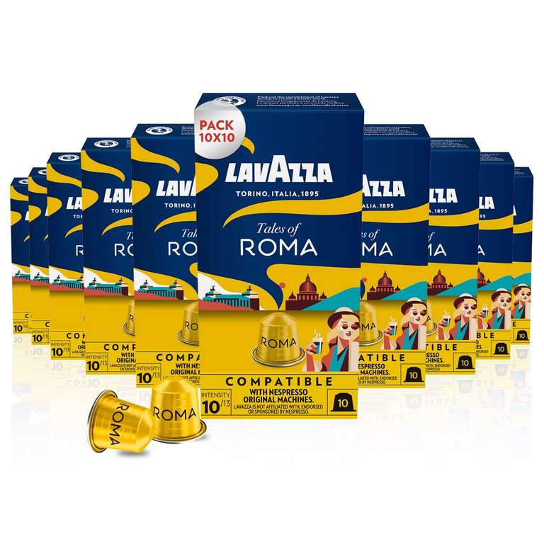 Lavazza, Tales of Roma, 100 Nespresso Original Machine-Compatible Coffee Capsules, with Notes of Hazelnut and Dark Chocolate