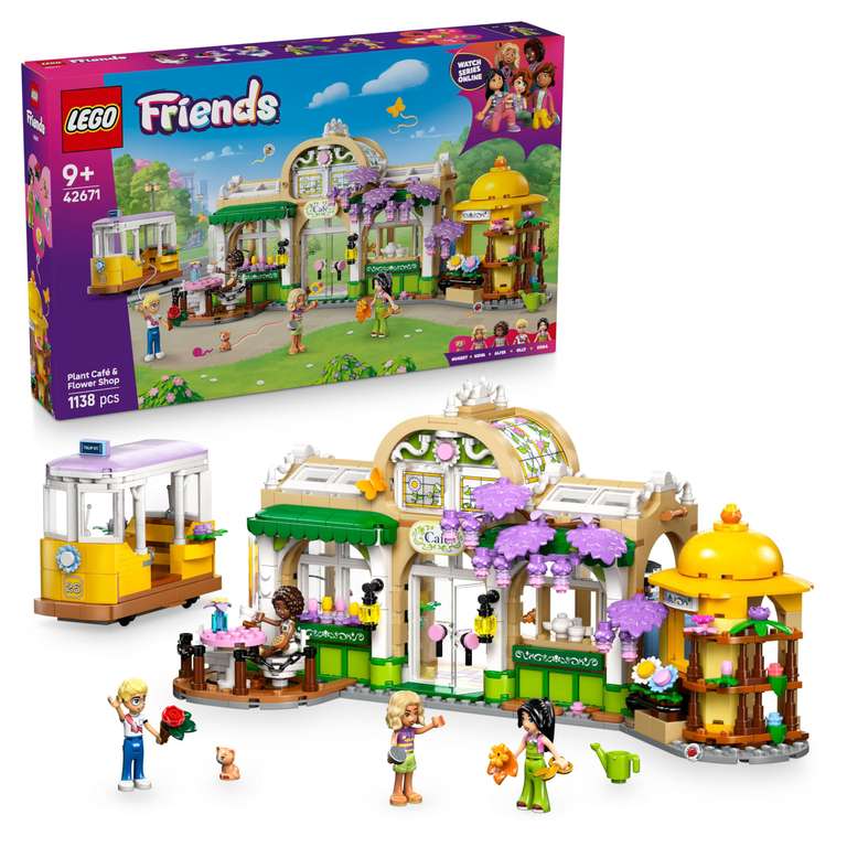 LEGO Friends Plant Café & Flower Shop Toy with 4 Mini Dolls, a Pet Cat Figure, Tram and Kitchen Accessories - 42671