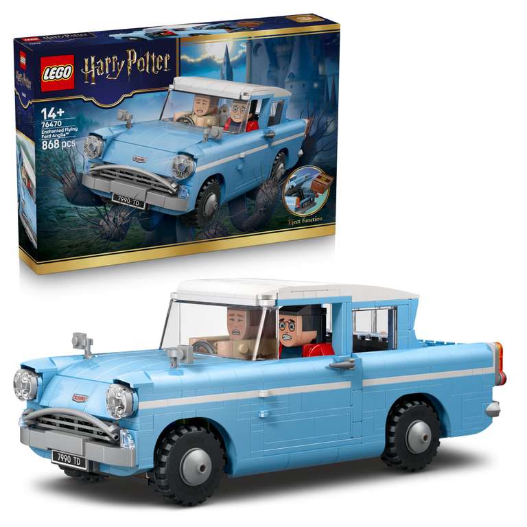 LEGO Harry Potter Enchanted Flying Ford Anglia - Car Model Kit with Harry, Ron & Hedwig Figures - Gift for - 76470