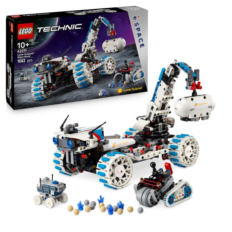 LEGO Technic Lunar Outpost Moon Rover Space Vehicle - Interactive STEM Toy with a Crane & Solar Panels - Robot Model - 42211