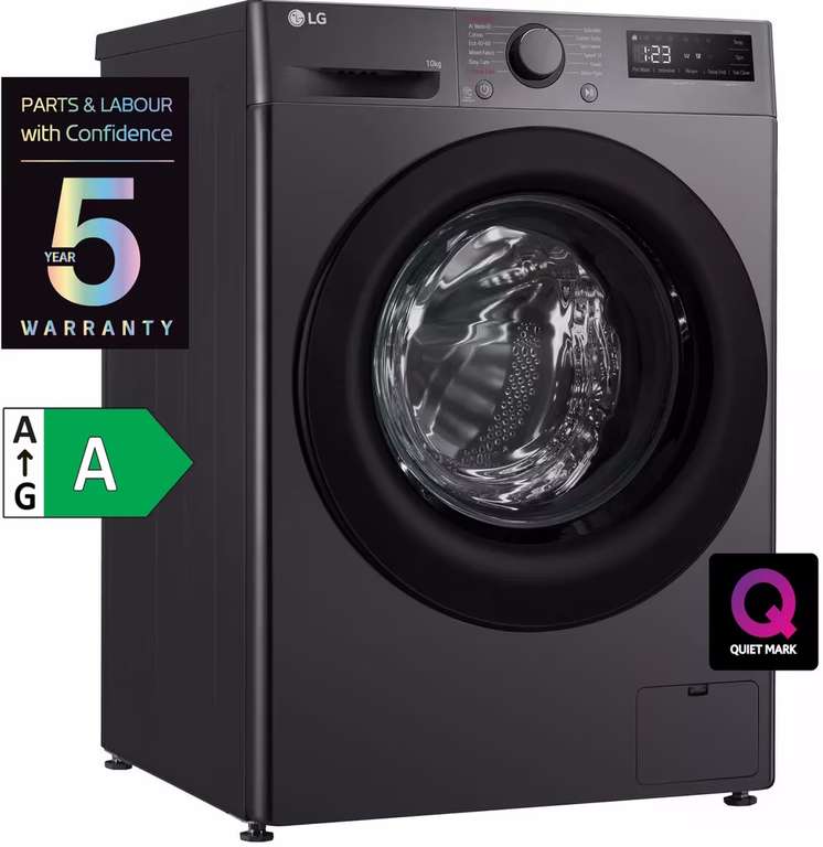 LG 10kg AI Direct Drive 1400rpm Washing Machine, F4Y510GBLN1 - Steam, Speed 14, A Rated + 5 Yr Guarantee - W/Code | Sold by AO (UK Mainland)