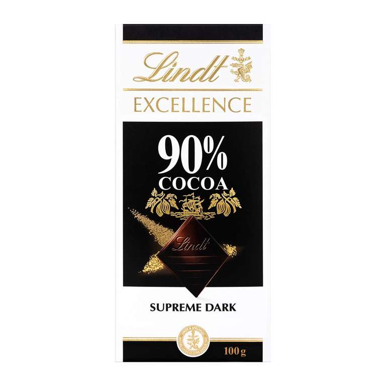 Lindt EXCELLENCE Dark 90 Percentage Cocoa Dark Chocolate Bar, 100 g (£2.50 S&S)