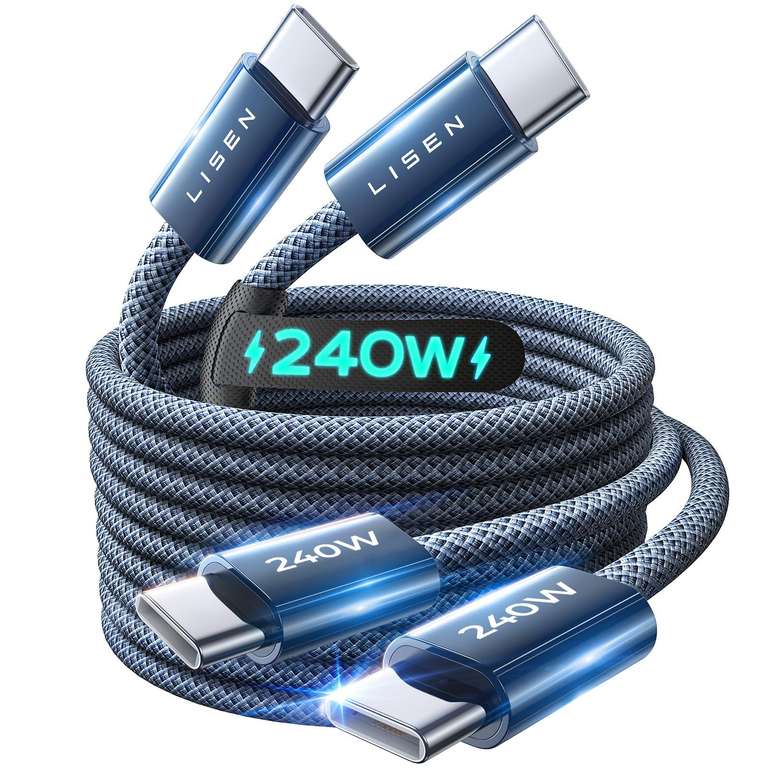 Lisen 240W USB C to USB C Cable 2-Pack, 2m + 2m USB C Charger Cable Fast Charger Nylon Type C Charger Cable - Sold by B King / FBA