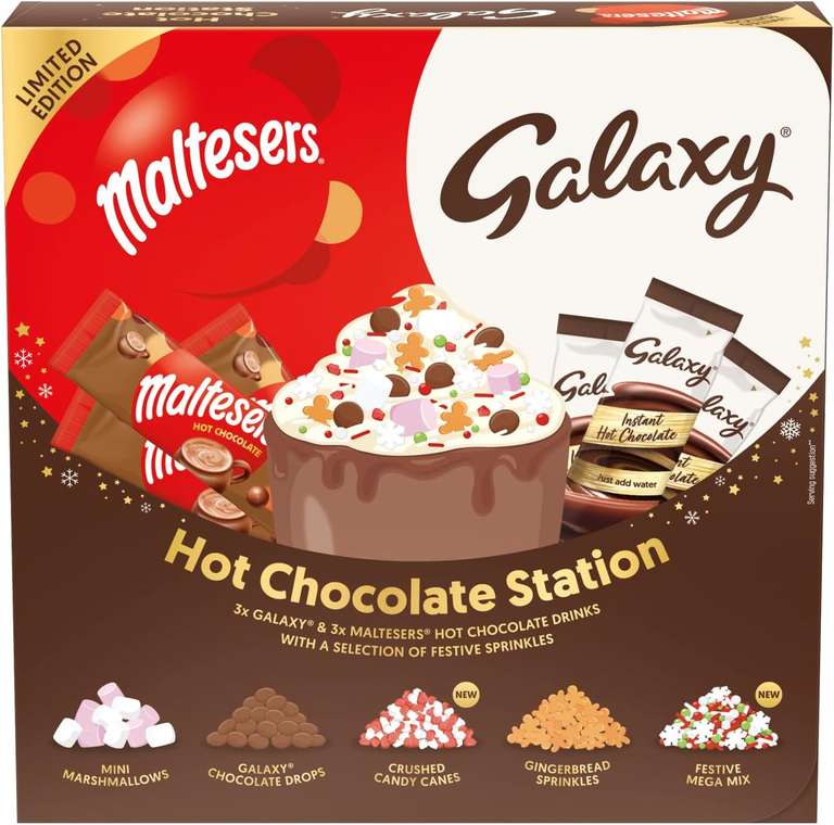 Maltesers & Galaxy Hot Chocolate Station, 6 Sachets & 5 Toppings - Pack of 1 - Sold by Aimia Foods FBA