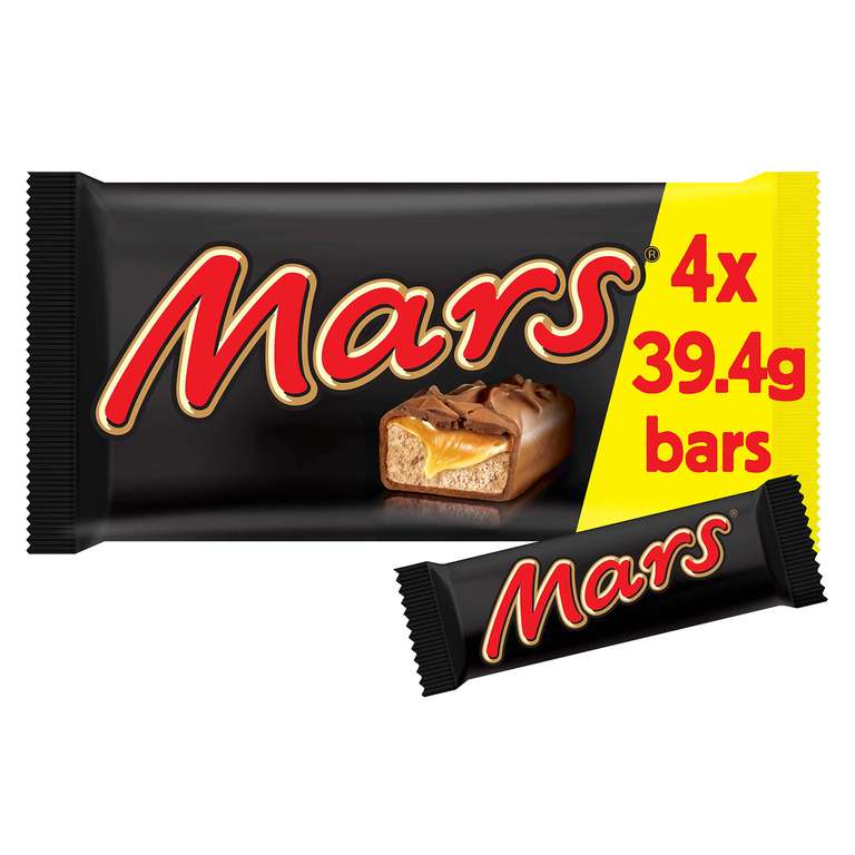 Mars Caramel, Nougat & Milk Chocolate Snack Bars Multipack, 4 x 39.4g - £1.28 / £1.21 S&S