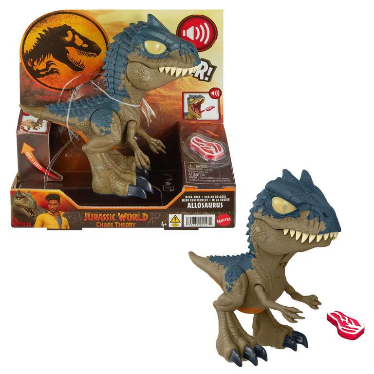 Mattel Jurassic World: Chaos Theory Netflix - Chomp Chomp Mega Roar Allosaurus Dinosaur Toy with Sound & Stretchable Jaw Tendons