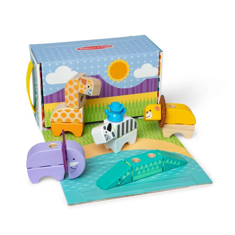 Melissa & Doug Blockables Safari Snap & Play – Wooden Animal Stacking & Building Blocks | Age 2