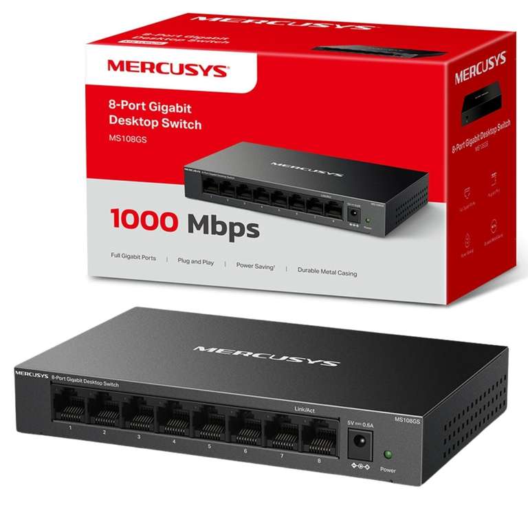 MERCUSYS MS108GS 8-Port Gigabit Network Switch, 8× 10/100/1000Mbps Ports